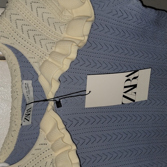 ZARA Bib Collar Contrast Knit Blue Sweater Top NWT💙 - Picture 4 of 5